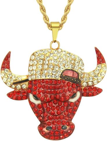 LUREME Gold Lion Head Pendant Necklace, Leopard Tiger Bull Necklace Mens Hip Hop Rapper Jewelry (nl006313) in Kuwait