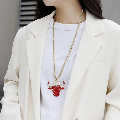 LUREME Gold Lion Head Pendant Necklace, Leopard Tiger Bull Necklace Mens Hip Hop Rapper Jewelry (nl006313) in Kuwait