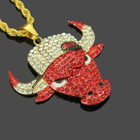 LUREME Gold Lion Head Pendant Necklace, Leopard Tiger Bull Necklace Mens Hip Hop Rapper Jewelry (nl006313) in Kuwait