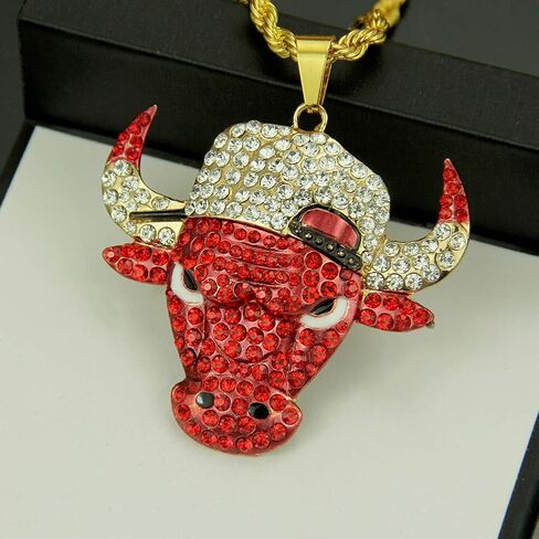 LUREME Gold Lion Head Pendant Necklace, Leopard Tiger Bull Necklace Mens Hip Hop Rapper Jewelry (nl006313) in Kuwait