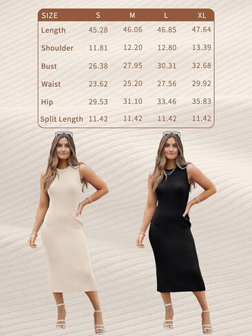 فستان LILLUSORY نسائي متوسط ​​الطول صيفي بدون أكمام 2024 طويل محبوك كاجوال لطيف فساتين الشمس in Kuwait