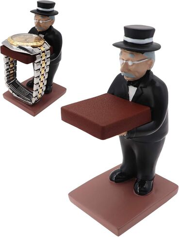 Newfancy Top Hat Butler Man Watch Stand Old Man Ring Stand Creative Gl Holder Black Suit Watch Storage Table in Kuwait