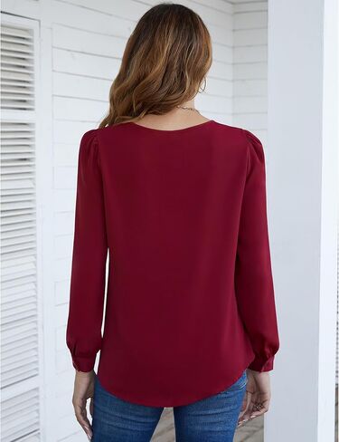 بلوزة نسائية من CZYINXIAN مزخرفة بالدانتيل وياقة على شكل V وأكمام طويلة من الشيفون بلوزات عمل غير رسمية in Kuwait