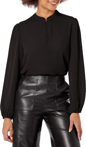 Nanette Nanette Lepore Women's Elegant Covered Button, Mandarin Collar Blouse in Kuwait