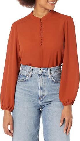 Nanette Nanette Lepore Women's Elegant Covered Button, Mandarin Collar Blouse in Kuwait