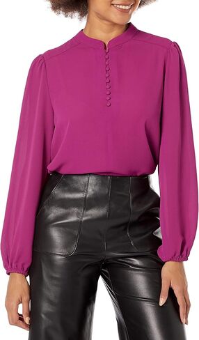 Nanette Nanette Lepore Women's Elegant Covered Button, Mandarin Collar Blouse in Kuwait