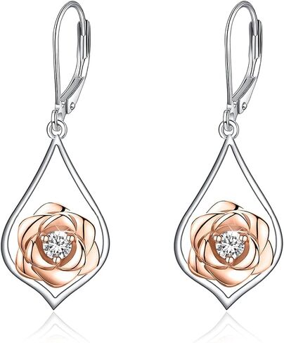 POPLYKE S925 Sterling Silver Filigree Teardrop Leverback Earrings for Women Rose Flower Sunflower Hummingbird Bee Dangle Earrings for Girls Birthday Gifts in Saudi Arabia