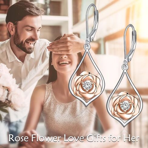 POPLYKE S925 Sterling Silver Filigree Teardrop Leverback Earrings for Women Rose Flower Sunflower Hummingbird Bee Dangle Earrings for Girls Birthday Gifts in Saudi Arabia