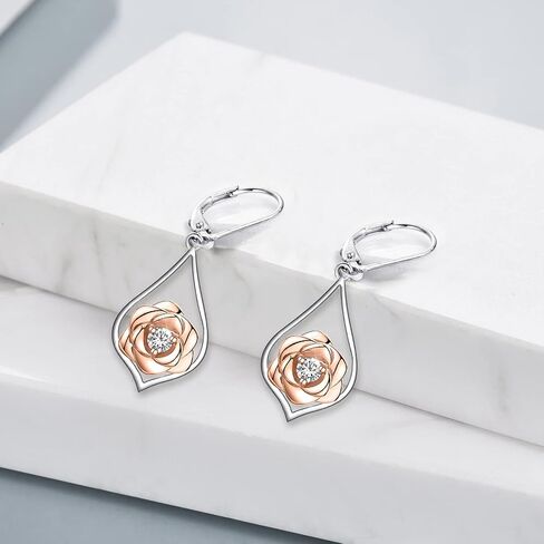 POPLYKE S925 Sterling Silver Filigree Teardrop Leverback Earrings for Women Rose Flower Sunflower Hummingbird Bee Dangle Earrings for Girls Birthday Gifts in Saudi Arabia