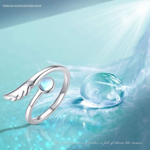 CHENGHONG حجر القمر خاتم 925 الفضة الاسترليني القط أجنحة الملاك حلقة قابل للتعديل خواتم حجر القمر مجوهرات هدايا للنساء الفتيات in Kuwait