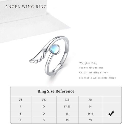 CHENGHONG حجر القمر خاتم 925 الفضة الاسترليني القط أجنحة الملاك حلقة قابل للتعديل خواتم حجر القمر مجوهرات هدايا للنساء الفتيات in Kuwait