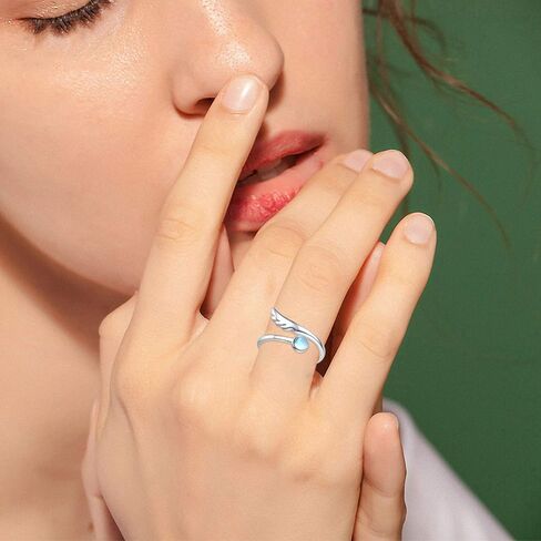 CHENGHONG حجر القمر خاتم 925 الفضة الاسترليني القط أجنحة الملاك حلقة قابل للتعديل خواتم حجر القمر مجوهرات هدايا للنساء الفتيات in Kuwait