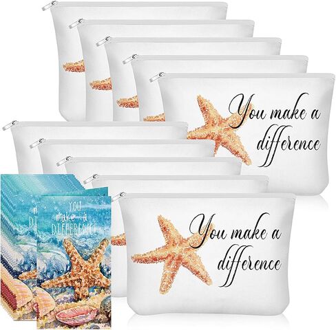 10 Pcs Inspirational Gifts Cosmetic Bags You Make a Difference Gift Pouch with Starfish Motivational Cards Appreciation Makeup Bags with Zipper for Women Employees Assistant Secretary Teacher Nurse in Saudi Arabia