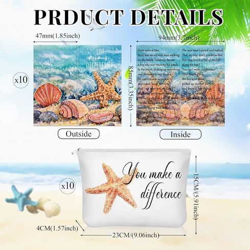 10 Pcs Inspirational Gifts Cosmetic Bags You Make a Difference Gift Pouch with Starfish Motivational Cards Appreciation Makeup Bags with Zipper for Women Employees Assistant Secretary Teacher Nurse in Saudi Arabia