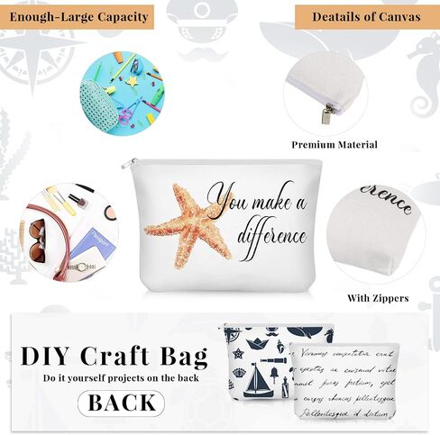 10 Pcs Inspirational Gifts Cosmetic Bags You Make a Difference Gift Pouch with Starfish Motivational Cards Appreciation Makeup Bags with Zipper for Women Employees Assistant Secretary Teacher Nurse in Saudi Arabia