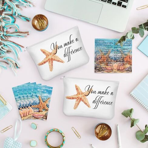 10 Pcs Inspirational Gifts Cosmetic Bags You Make a Difference Gift Pouch with Starfish Motivational Cards Appreciation Makeup Bags with Zipper for Women Employees Assistant Secretary Teacher Nurse in Saudi Arabia