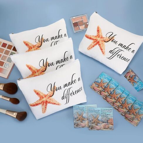 10 Pcs Inspirational Gifts Cosmetic Bags You Make a Difference Gift Pouch with Starfish Motivational Cards Appreciation Makeup Bags with Zipper for Women Employees Assistant Secretary Teacher Nurse in Saudi Arabia