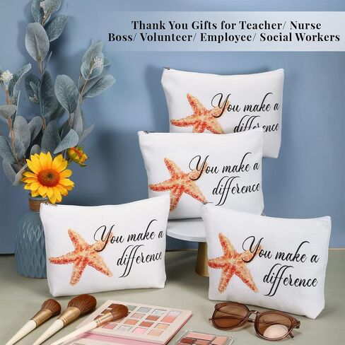 10 Pcs Inspirational Gifts Cosmetic Bags You Make a Difference Gift Pouch with Starfish Motivational Cards Appreciation Makeup Bags with Zipper for Women Employees Assistant Secretary Teacher Nurse in Saudi Arabia
