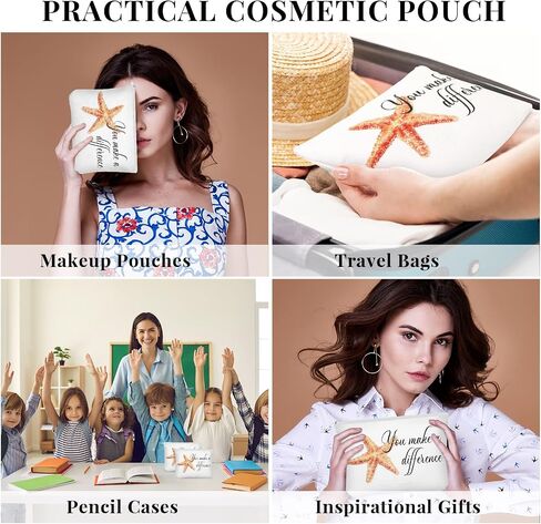10 Pcs Inspirational Gifts Cosmetic Bags You Make a Difference Gift Pouch with Starfish Motivational Cards Appreciation Makeup Bags with Zipper for Women Employees Assistant Secretary Teacher Nurse in Saudi Arabia