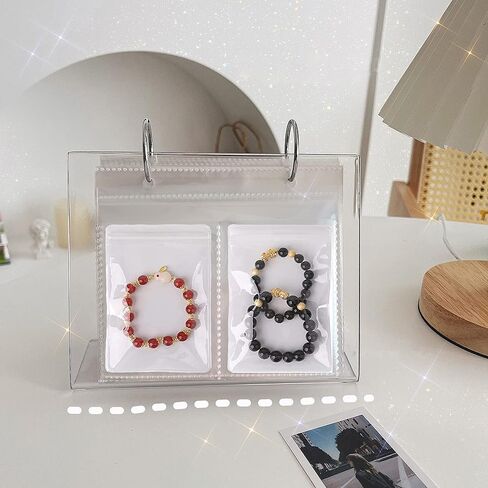 كتاب تخزين مجوهرات شفاف، منظم اقراط المجوهرات، منظم مجوهرات شفاف، رف سطح المكتب، عرض تخزين المجوهرات بسحاب للقلائد والاقراط والخواتم والاساور مع جيوب (68 شبكة) in Kuwait