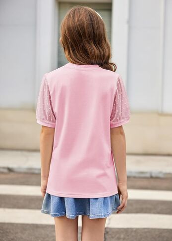 Arshiner Girls Shirt Cute Puff Sleeves Short Sleeves T Shirt for Girls Polka Swiss Dots Summer Blouse for Girls Tunic Tee Top in Saudi Arabia