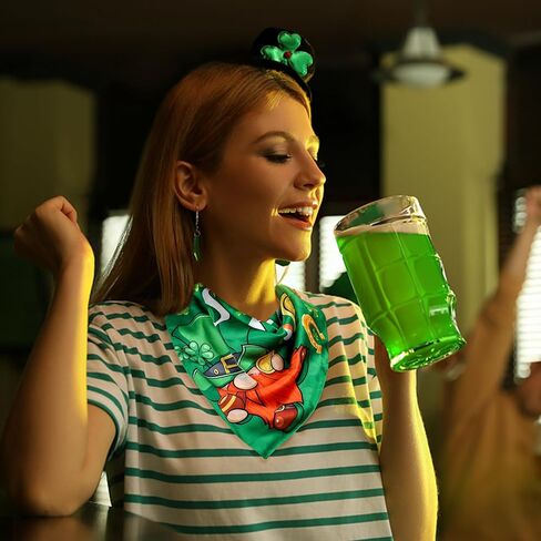 St.Patrick's Day Green Scarf Irish Shamrock Green Silk Bandanas for Women Men Good Luck Festival Party Accessories in Kuwait