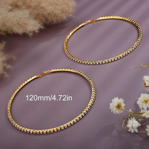 Xerling Large Hoop Zircon Earrings Rhinestones Crystal Circle Loop Earrings for Women Statement Bridal Earrings for Wedding 120mm Big Hoop Earrings in Saudi Arabia