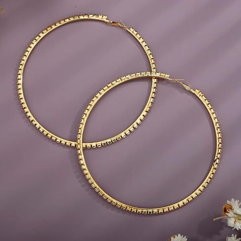 Xerling Large Hoop Zircon Earrings Rhinestones Crystal Circle Loop Earrings for Women Statement Bridal Earrings for Wedding 120mm Big Hoop Earrings in Saudi Arabia