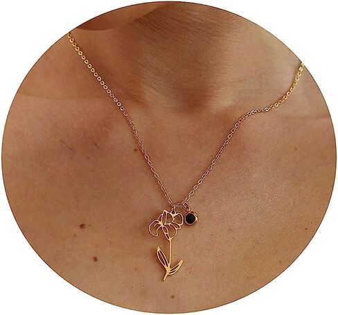 foyjoey 18K Gold Plated Dainty Birth Flower Necklace for Women Minimalist Birth Month Birthstone Necklaces Flower Jewelry Mothers Day Bridesmaid Christmas Gifts in Saudi Arabia