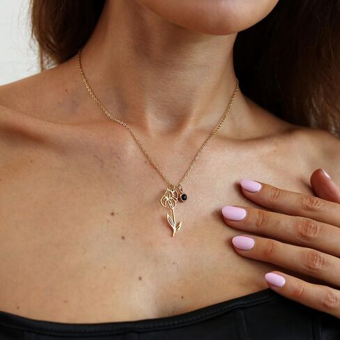 foyjoey 18K Gold Plated Dainty Birth Flower Necklace for Women Minimalist Birth Month Birthstone Necklaces Flower Jewelry Mothers Day Bridesmaid Christmas Gifts in Saudi Arabia
