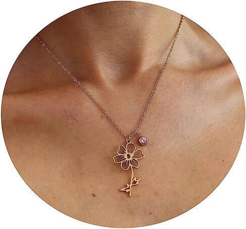 foyjoey 18K Gold Plated Dainty Birth Flower Necklace for Women Minimalist Birth Month Birthstone Necklaces Flower Jewelry Mothers Day Bridesmaid Christmas Gifts in Saudi Arabia