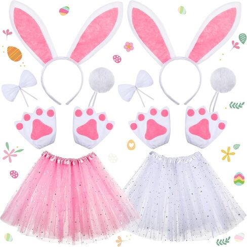 SATINIOR 2 Set Easter Bunny Dalmatian Ears Costume Kids Bunny Tutu Cosplay for Easter Mardi Gras Party Pink White Black for Dog (Delicate Style) in Saudi Arabia