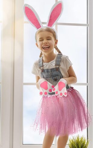 SATINIOR 2 Set Easter Bunny Dalmatian Ears Costume Kids Bunny Tutu Cosplay for Easter Mardi Gras Party Pink White Black for Dog (Delicate Style) in Saudi Arabia