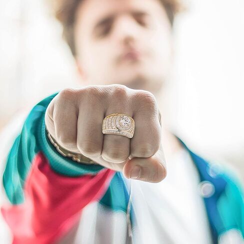 TOPGRILLZ مثلج خارج الذهب العنقودية الدائري 5A + زركون 14K الذهب الهيب هوب مغني الراب موضة فاخرة خواتم الماس الكبيرة للرجال in Kuwait