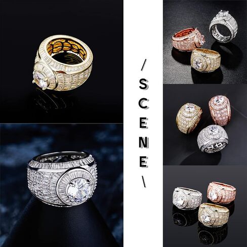 TOPGRILLZ مثلج خارج الذهب العنقودية الدائري 5A + زركون 14K الذهب الهيب هوب مغني الراب موضة فاخرة خواتم الماس الكبيرة للرجال in Kuwait
