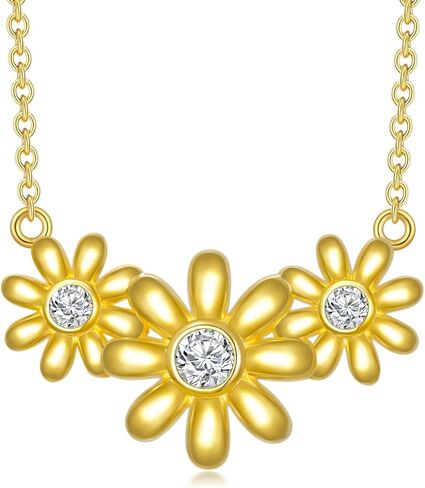 WTYIM 14K Gold Plated Daisy Flower Pendant Necklace, Moissanite Diamond Three Daisies Necklace for Women, Daisy Jewelry Gift for Mom Daughter Anniversary Birthday Christmas Gift for Wife Girlfriend in Kuwait
