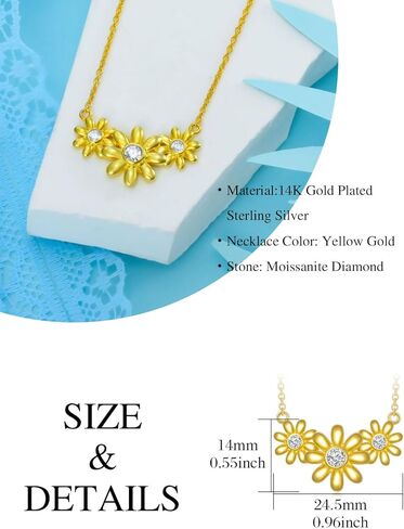 WTYIM 14K Gold Plated Daisy Flower Pendant Necklace, Moissanite Diamond Three Daisies Necklace for Women, Daisy Jewelry Gift for Mom Daughter Anniversary Birthday Christmas Gift for Wife Girlfriend in Kuwait