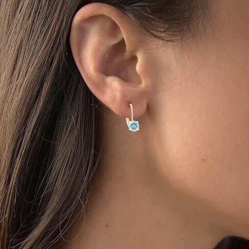 14k Gold Plated 925 Sterling Silver 5mm Round Hypoallergenic Genuine Birthstone Leverback Earrings in Kuwait