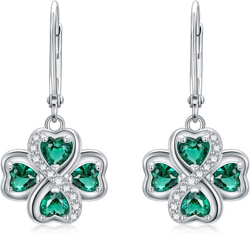 NIFUNAO Clover Earrings for Women 925 Sterling Silver Leverback Shamrock Earrings St Patricks Day Earrings Irish Jewelry Gifts for Women Girls, Sterling Silver, Zircon in Kuwait