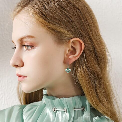 NIFUNAO Clover Earrings for Women 925 Sterling Silver Leverback Shamrock Earrings St Patricks Day Earrings Irish Jewelry Gifts for Women Girls, Sterling Silver, Zircon in Kuwait