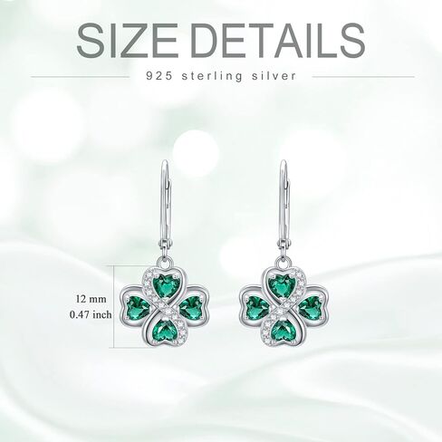 NIFUNAO Clover Earrings for Women 925 Sterling Silver Leverback Shamrock Earrings St Patricks Day Earrings Irish Jewelry Gifts for Women Girls, Sterling Silver, Zircon in Kuwait