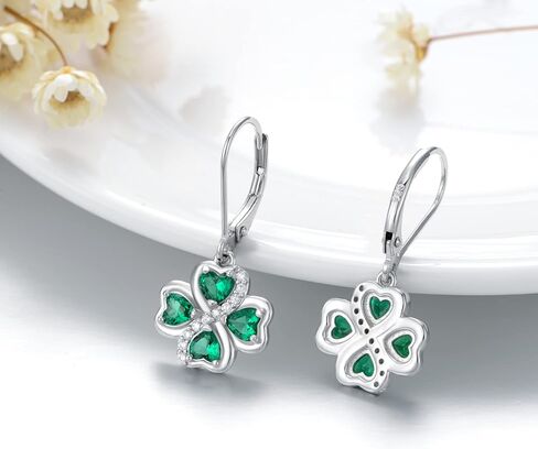 NIFUNAO Clover Earrings for Women 925 Sterling Silver Leverback Shamrock Earrings St Patricks Day Earrings Irish Jewelry Gifts for Women Girls, Sterling Silver, Zircon in Kuwait