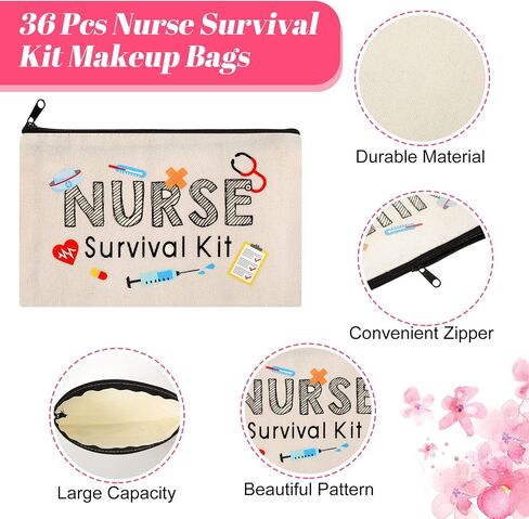36 Pieces Nurse Survival Kit Makeup Bags Nurse Gift for Nurses Week Birthday, Nurse Practitioner Gifts Canvas Cosmetic Bags, Nurse Toiletry Bag with Zipper Nurses Supplies in Saudi Arabia