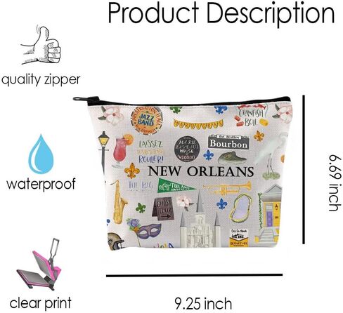 New Orleans Cosmetic Makeup Bag New Orleans Travel Gift New Orleans Vacation Gift for Her (New Orleans) in Saudi Arabia