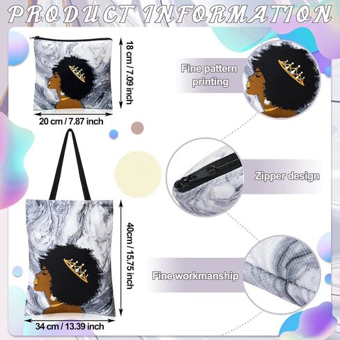 Amylove 2 Pieces Black Women Tote Bag African American Art Makeup Bag Set Cute Shoulder Handbag Cosmetic Bag Toiletry Zipper Purse Travel Gift Bag Accessories Organizer for Women Girls in Saudi Arabia