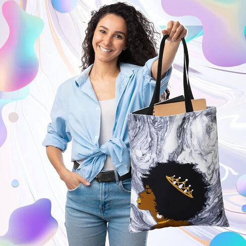 Amylove 2 Pieces Black Women Tote Bag African American Art Makeup Bag Set Cute Shoulder Handbag Cosmetic Bag Toiletry Zipper Purse Travel Gift Bag Accessories Organizer for Women Girls in Saudi Arabia