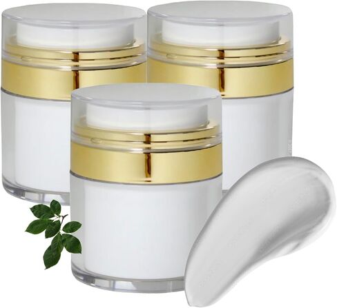 HOURGLOW Gold Airless Pump Jar 1.7 OZ 3pck, Empty Refillable Cosmetic Pump Bottle for Moisturizer, Cream, Lotion, Toiletries, Skincare, Travel Toiletries, Travel Essentials, Must Haves in Saudi Arabia