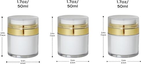 HOURGLOW Gold Airless Pump Jar 1.7 OZ 3pck, Empty Refillable Cosmetic Pump Bottle for Moisturizer, Cream, Lotion, Toiletries, Skincare, Travel Toiletries, Travel Essentials, Must Haves in Saudi Arabia