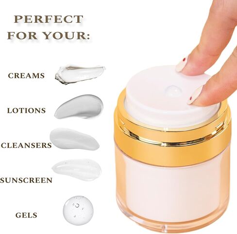 HOURGLOW Gold Airless Pump Jar 1.7 OZ 3pck, Empty Refillable Cosmetic Pump Bottle for Moisturizer, Cream, Lotion, Toiletries, Skincare, Travel Toiletries, Travel Essentials, Must Haves in Saudi Arabia