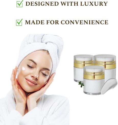 HOURGLOW Gold Airless Pump Jar 1.7 OZ 3pck, Empty Refillable Cosmetic Pump Bottle for Moisturizer, Cream, Lotion, Toiletries, Skincare, Travel Toiletries, Travel Essentials, Must Haves in Saudi Arabia